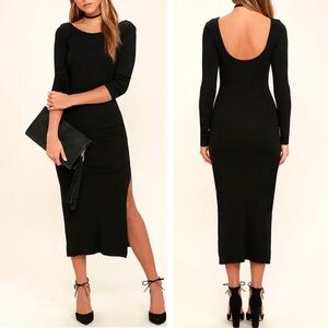 Amuse Society Naia Black Midi Dress Long Sleeve Low Back Bodycon Knit Size Small